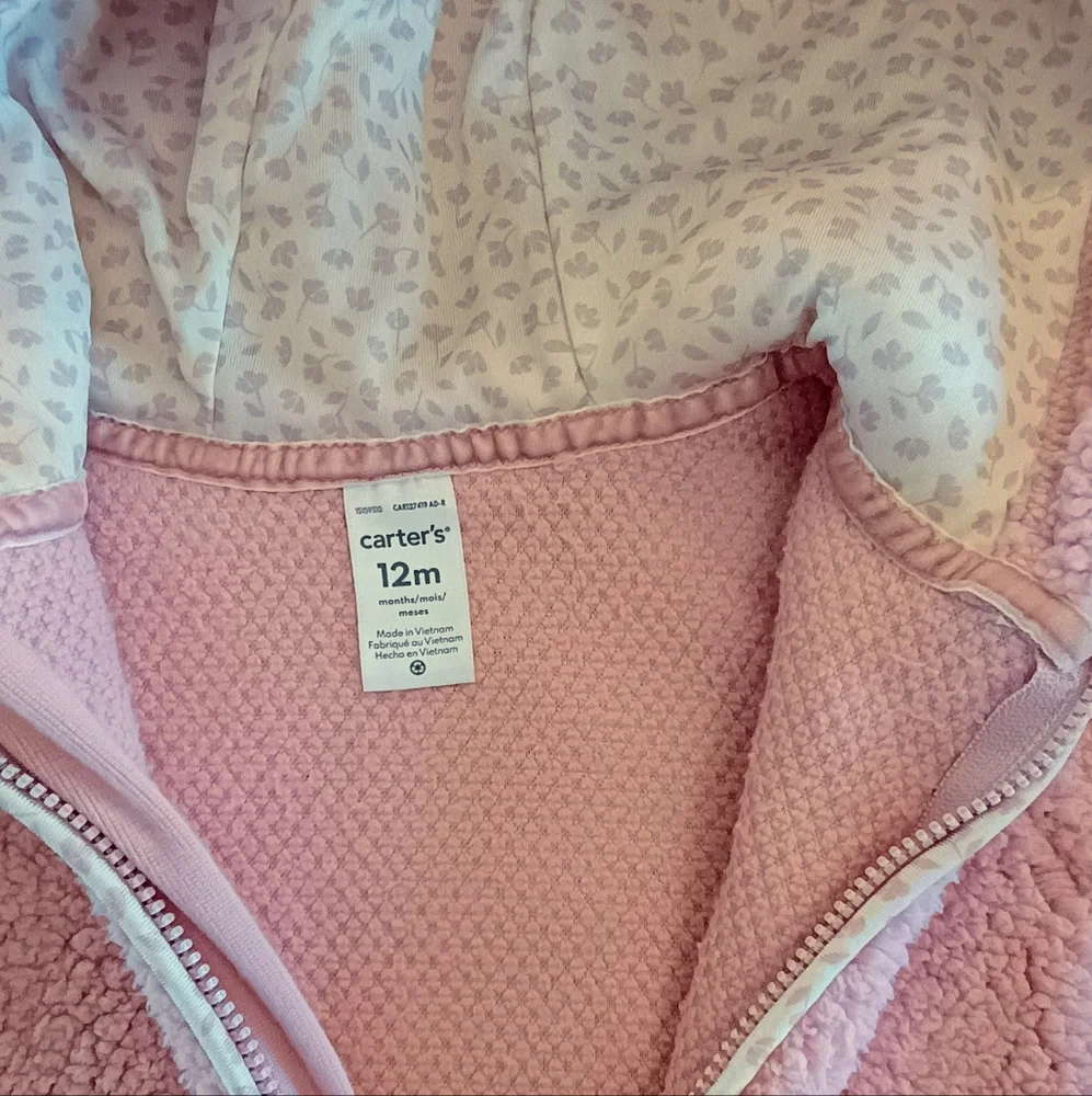 Carter's Baby Girl Pink Faux Sherpa Hooded Jumpsuit Size 12 Months